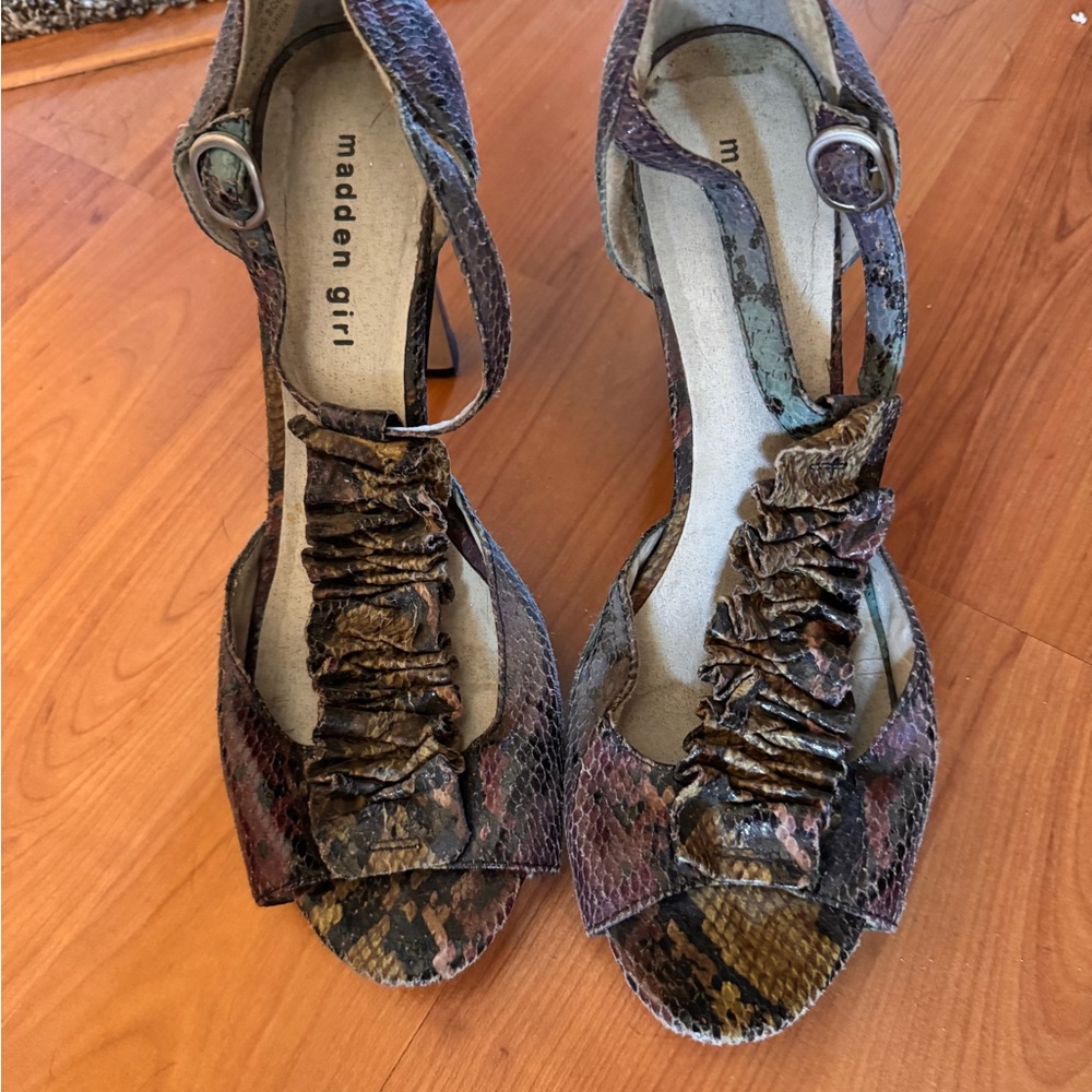 Madden Girl Snakeskin Heels in Brown and Black